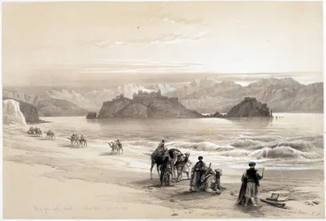 Wyspa Graia, zatoka Akabah (Akaba lub Akaba), rysunek wykonany 27.02.1839 w „Ziemi Świętej”, Londyn 1849