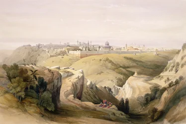 Jerozolima z Góry Oliwnej, 8 kwietnia 1839, tablica 6 z tomu I „Ziemia Święta” rytowana przez Louisa Haghe (1806-1885) wyd. 1842