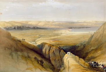 Dolina Jordanu, z II tomu "Ziemi Świętej" Louisa Haghe (1806-85) wydanego w Londynie w 1842 r. w Londynie w 1842 r.