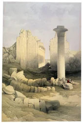 Karnak, 29 listopada 1838 r.: litografia według akwareli Davida Robertsa (1796-1864), szkockiego artysty. Archeologia starożytnego Egiptu