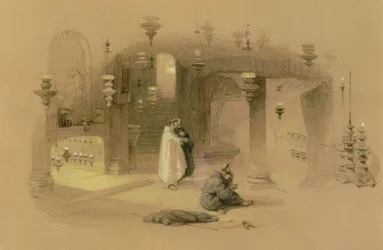 Sanktuarium Narodzenia Pańskiego, Betlejem, 1839 (wc nad ołówkiem, podkreślone gwaszem i gumą arabską na papierze płowym)