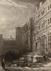 Wielki dwór w Heidelbergu, ryt H. Winklesa, ilustracja z „Pielgrzymów Renu” wydanej w 1840 r.