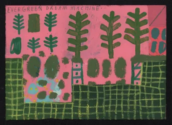 Evergreen, 2023 (mieszanka farb i kolaż na płótnie)