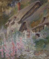 Anne Hathaways Cottage (ołówek i toaleta podkreślone bielą na papierze)