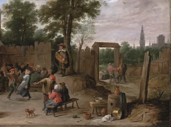 Wioska kermesse w pobliżu Antwerpii (olej na miedzi)
