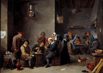 Wnętrze kabaretu. Gra karciana. David Teniers II powiedział Młodszy (1610 - 1690) Ec. Płomień.