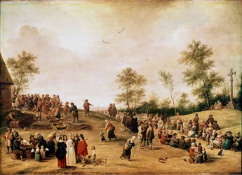 Przyjęcie chłopskie lub przyjęcie w kotle w pobliżu Antwerpii Obraz Davida Teniersa Młodego (1610-1690) 1643 nd. 90x125 cm Londyn, Galeria Narodowa