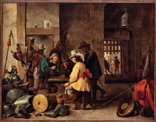 Wartownia, żołnierze grający i obstawiający Obraz Davida Teniersa młodego (1610-1690)