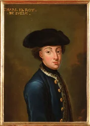 Charles XII ou Carl de Suede - Portret króla Szwecji Karola XII (1682-1718), autorstwa Kraffta, Davida, von (1655-1724). Olej na tekturze. Wymiar : 22,5x17 cm. Prywatna kolekcja