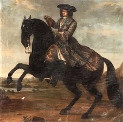 Portret jeździecki de Charles XI de Sweden (1655-1697) (Portret Charles XI of Sweden) - Olej na płótnie (250x255 cm) autorstwa Davida von Kraffta (1655-1724)