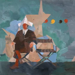 Marcel Broodthaers 25 (Cztery przecinki), 2025 (olej na płótnie)
