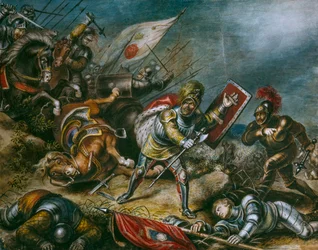 Obraz przedstawiający Ryszarda III walczącego pieszo na Bosworth Field. Dzieło sztuki.