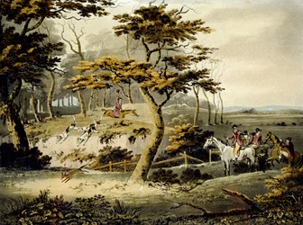 Popołudnie Foxhunting, grawerowane przez J.H. Clarke i F. Jekes