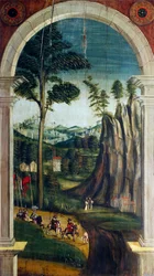 Perspektywa namalowana przez Defendente Ferrari (1480 lub 1485-1540), na tylnej części XVI-wiecznego chóru, kościół św. Hieronima, Biella, Włochy