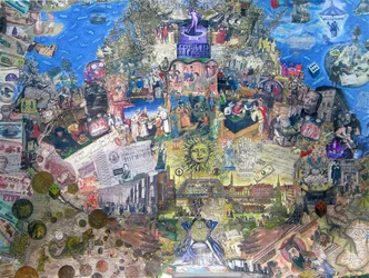 Śmierć kredytu, 2010 (kolaż i technika mieszana na płótnie)