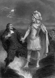 Zagraj w Don Juana Moliera: Don Juan z posągiem Komandora, rycina Delannoya według rysunku G. Staala (1870)