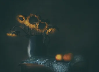 Melancholijne słoneczniki i jabłka