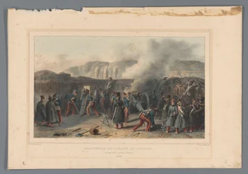 Beschieting van de Citadel, 1832 Naruszona bateria w akcji (tytuł na obiekcie) Rysunki wykonane z natury podczas oblężenia Cytadeli w Antwerpii autorstwa Raffeta (tytuł serii na obiekcie)