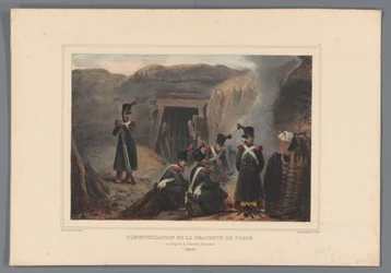 Wojskowy bij een mijngang, 1832 Komunikacja zejścia z rowu (tytuł na obiekcie) Rysunki wykonane z życia podczas oblężenia Cytadeli w Antwerpii przez Raffeta (tytuł serii na obiekcie)