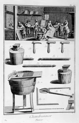 Wnętrze handlarza żelaza i plany instrumentów, 1751-1777