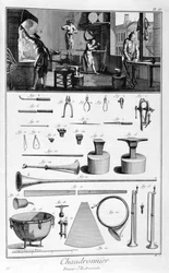 Wnętrze handlarza żelaza i plany instrumentów, 1751-1777