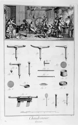Wnętrze handlarza żelaza i plany instrumentów, 1751-1777
