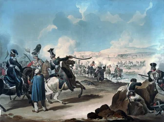 Kawaleria rosyjska atakująca piechotę francuską pod Borodino (bataille de la Moskova) - Dighton, Denis (1792-1827) - ok. 1813 - Akwarela na papierze - 53,8x71,8 - Kolekcja prywatna