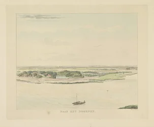 Widok na Waal na północ od Nijmegen Na północ (tytuł na obiekcie) Zabytki wokół miasta Nijmegen (tytuł serii) Panorama Geldersch lub okrągły widok życia narysowany na belwederze w Nymegen (tytuł serii)