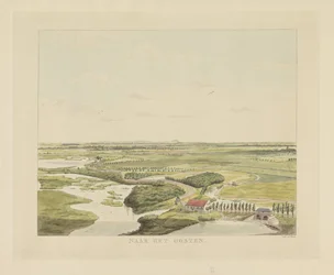 Widok na krajobraz na wschód od Nijmegen Na wschód (tytuł na obiekcie) Zabytki wokół miasta Nijmegen (tytuł serii) Panorama Geldersch lub okrągły widok życia narysowany na belwederze w Nymegen (tytuł serii)