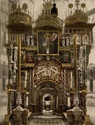 Wnętrze Grobu Świętego, Jerozolima, Ziemia Święta, ok. 1890-ok. 1900 (odbitka fotochromowa)