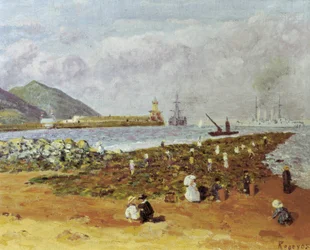 La escollera (młotnik lub falochron). Obraz Dario de Regoyos (1875-1913). Olej na płótnie. Hiszpański impresjonizm. Muzeum Monistrol w Montserrat w Barcelonie.