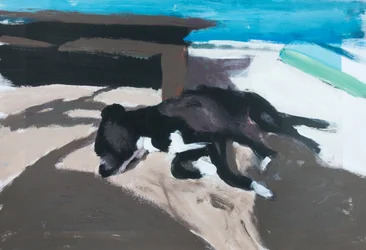 Perro en una isla 01, 2019 (farba akrylowa na wydrukowanym zdjęciu)