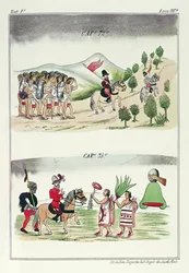 Cap 72 i Cap 73, ilustracje z „Historia de las Indias de Nueva Espana y Islas de tierra firme”, z tablicami autorstwa Jules Desportes, Meksyk, 1867-80