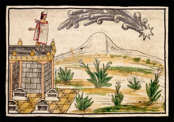 Montezuma obserwujący kometę, miniatura z Historii Indii Diego Durana (1537-1588)
