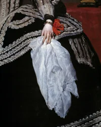 Ręka i szalik Szczegół portretu królowej Marii Anny (Marianny) Austrii (1634-1696), żony Filipa IV”” Obraz Diego velasqueza (1599-1660) Madryt XVII w., Muzeum Prado