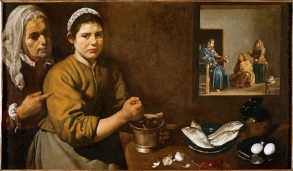 Scena kuchenna z Chrystusem w domu Marty i Marii, sióstr Łazarza (olej na płótnie)