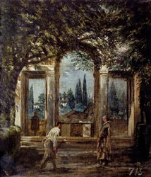 Villa Medicis w Rzymie, Pawilon Kleopatry lub „Pawilon Ariany”. Widok na ogrody Villa Medicis w Rzymie. Obraz Diego Rodrigueza de Silva i Velasqueza (1599-1660)