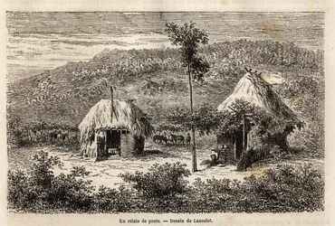Sztafeta pocztowa między Bukaresztem a Pitesti. Rycina ilustrująca podróż z Paryża do Bukaresztu (Rumunia) w 1860 r. autorstwa projektanta Lancelota w „Le tour du monde, nouveau journal des voyages”, wydanej pod kierunkiem Edouarda Chartona