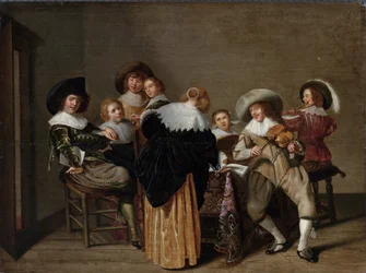 Impreza muzyczna - peinture de Dirck Hals (1591-1656) - Olej na drewnie - 37x50 - Galeria Narodowa, Praga