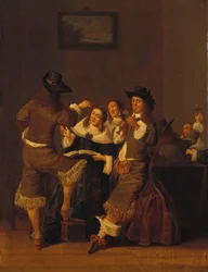 Eleganckie postacie pijące i wesołe we wnętrzu, 1653