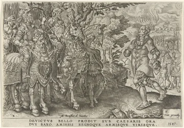 Kapitulacja księcia Saksonii na polu bitwy pod Mühlberg, 1547 Zwycięstwa Karola V (tytuł serii) Divi Caroli. v. imp. optować. max victoriae, ex multis praecipuae (tytuł serii)