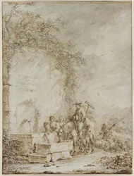 Frontyspis do albumu rysunków: Chłopi przy fontannie (recto)