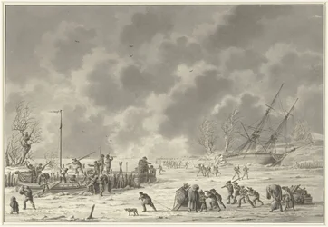Loty Landzaten w Texel, styczeń 1795 Opuszczenie kanonika Bootena i Vlugta Landzaaten w grudniu 1794 r. (tytuł na obiekcie)