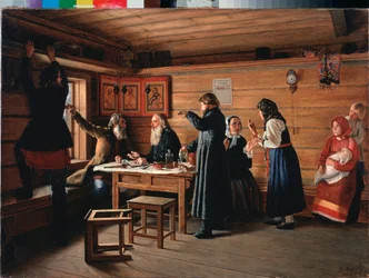 Kontrowersje religijne - Obraz Dmitrija Jegorowicza Żukowa (1841-1903), olej na płótnie