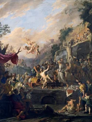 Męczeństwo św. Wawrzyńca, obraz Domenico Gargiulo zwany Micco Spadaro (1609 lub 1610-ca 1675), Włochy