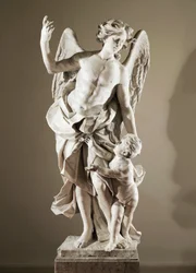 Anioł Stróż, ok. 1724, autorstwa Domenico Antonio Vaccaro (1678-1745), marmurowy posąg, wysokość 190 cm, antyzakrystia bazyliki San Paolo Maggiore, Neapol, Kampania, Włochy