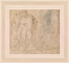 Beccafumi - Stojący akt męski wśród grupy postaci, jedna z nich w pozycji leżącej, ok. 1530-1540