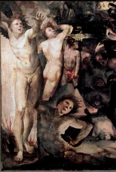 Święty Michał goni aniołów zbuntowanych (Upadek aniołów zbuntowanych), detal. Obraz Domenico Beccafumi (1486-1551)
