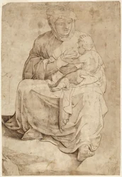 Siedząca Madonna karmiąca Dzieciątko, fragment intarsjowanego panelu podłogowego w katedrze w Sienie