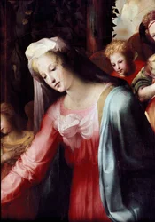 Szopka, szczegół Matki Boskiej. Obraz Domenico Beccafumi (1486-1551)